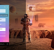 Tre?ci science-fiction s? odtwarzane na ekranie LG QNED TV. Na ekranie znajduje si? interfejs AI Chatbot. U?ytkownik wysy?a wiadomo??, ?e ekran jest zbyt ciemny. Chatbot zaproponowa? rozwi?zanie problemu. Ca?a scena jest podzielona na dwie cz??ci. Jedna strona jest ciemniejsza, druga ja?niejsza, ukazuj?c, jak AI Chatbot automatycznie rozwi?za? problem u?ytkownika.