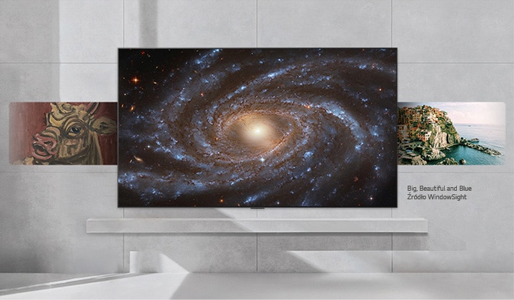 LG TV na ?cianie z ró?nymi tre?ciami wy?wietlanymi na ekranie, od sztuki klasycznej, przez sztuk? wspó?czesn?, zdj?cia, tapety i wiele innych. 