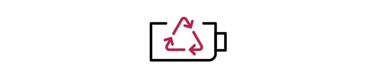 Bateria, obrysowana na czarno, ma na ?rodku strza?k? recyklingu obrysowan? na czerwono.