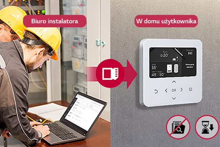 Zdj?cie urz?dzenia R32 Silent Monobloc i in?yniera przygotowuj?cego instalacj?.