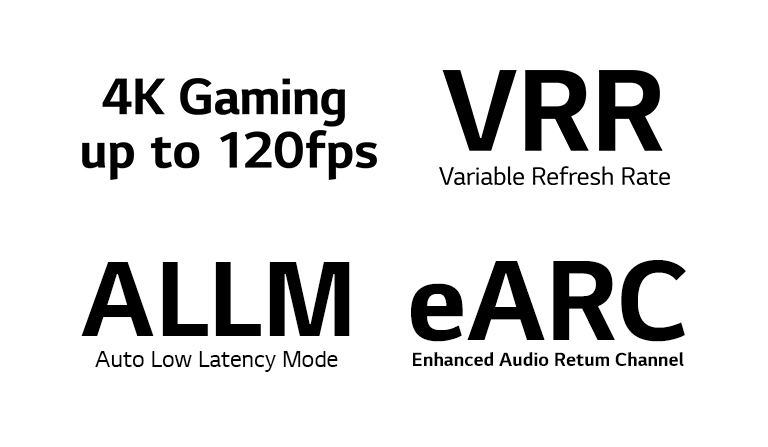 Znak gier w rozdzielczo?ci 4K do 120 fps Znak zmiennej cz?stotliwo?ci od?wie?ania Znak automatycznego trybu krótkich opó?nień Znak eARC