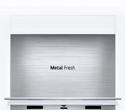 Widok od przodu metalicznego panelu Metal Fresh z logo ?Metal Fresh”.