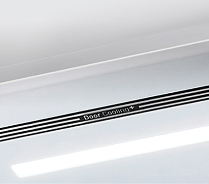 Widok pod k?tem górnej cz??ci lodówki ukazuj?cy delikatne o?wietlenie LED.