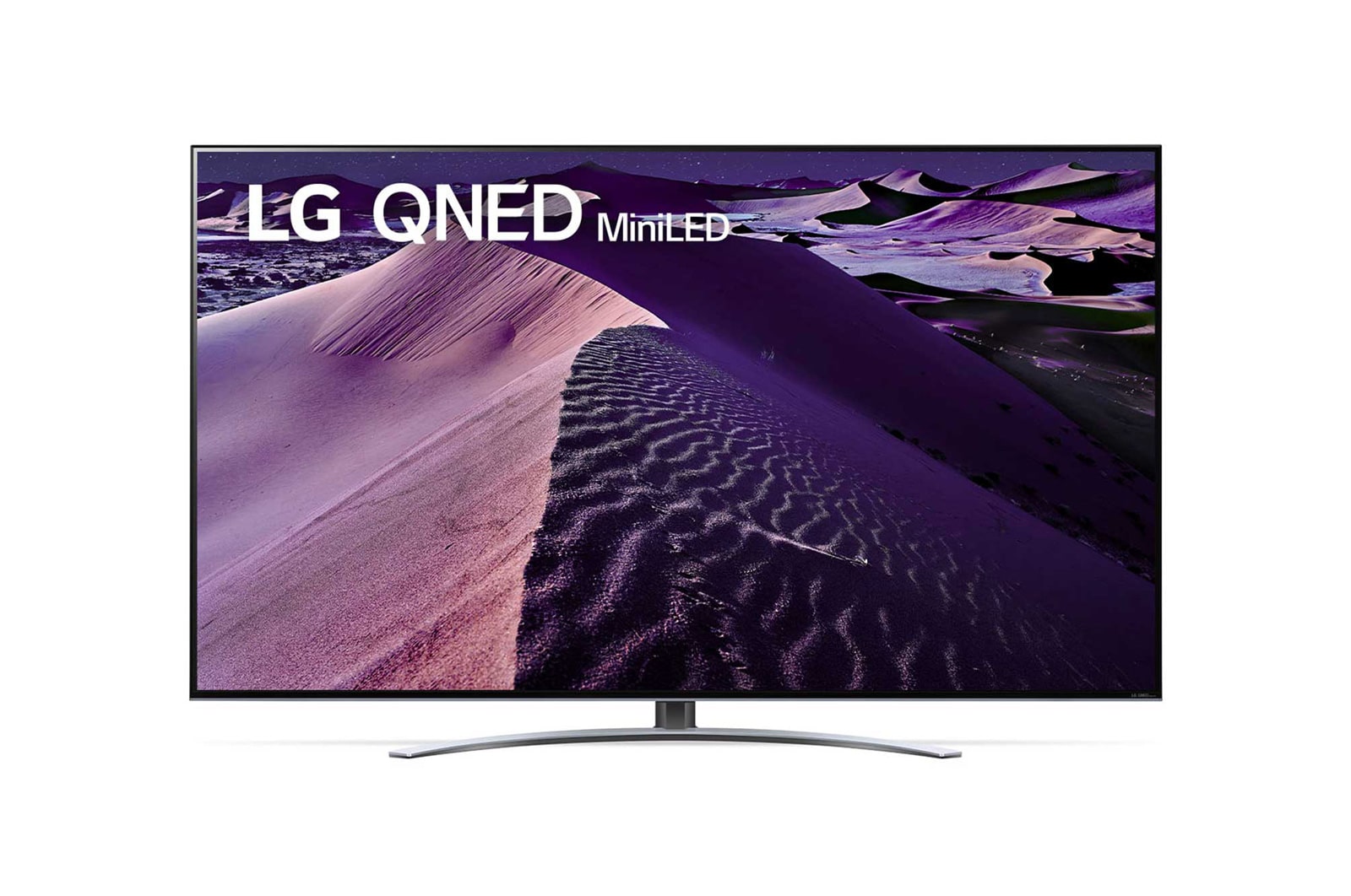 Widok z przodu telewizora LG QNED z obrazem wype?niaj?cym i logo produktu