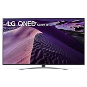 Widok z przodu telewizora LG QNED z obrazem wype?niaj?cym i logo produktu