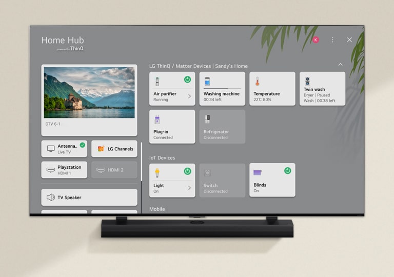 Pilot skierowany na LG TV przedstawiaj?cy ustawienia po prawej stronie ekranu.