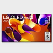 Widok z przodu LG OLED evo AI TV, OLED G4, logo emblematu ?11 Years of World Number 1 OLED” i logo webOS Re:New Program na ekranie