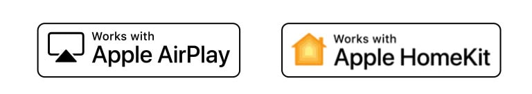 Detale przedstawiaj?ce logo Hey Google, Alexa, Apple Airplay i Apple HomeKit, z którymi jest zgodna technologia ThinQ AI.