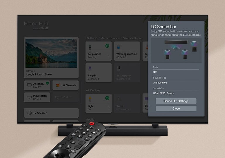 Pilot skierowany na LG TV przedstawiaj?cy ustawienia po prawej stronie ekranu.