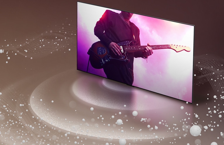 LG OLED TV emituje z ekranu b?belki i fale d?wi?kowe, które wype?niaj? przestrzeń.