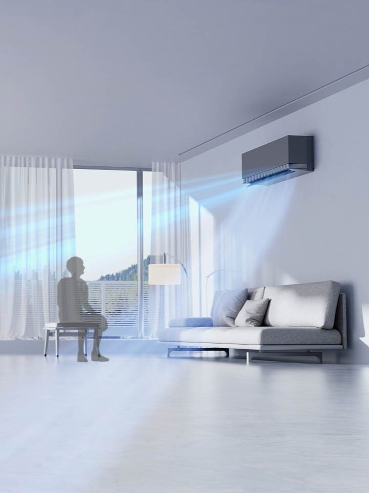 Klimatyzator LG z funkcj? AI Air wykrywa temperatur? w pomieszczeniu i lokalizacj? cz?owieka w pokoju, dostosowuj?c przep?yw powietrza w celu utrzymania ustawionej temperatury.	