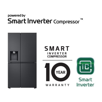 Obraz produktu z logo Smart Inverter Compressor? i oznaczeniem 10-letniej gwarancji.