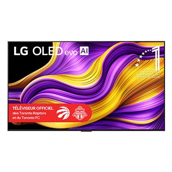 Vue avant du téléviseur Smart TV LG OLED evo AI G5 4K. L’emblème OLED 12?ans numéro?1 mondial et le logo LG OLED evo IA 2025 apparaissent sur l’écran.