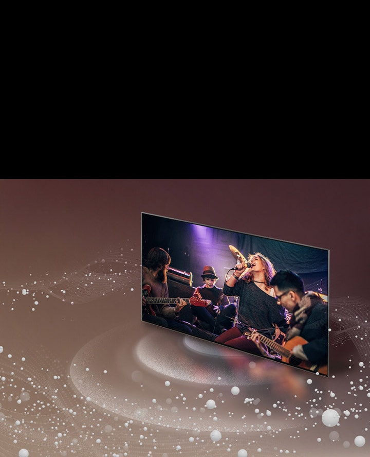 LG TV à medida que bolhas e ondas de som s?o emitidas pelo ecr? e preenchem o espa?o.