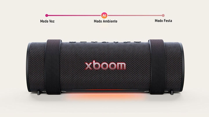 Vista frontal do xboom Grab com a luz acesa.