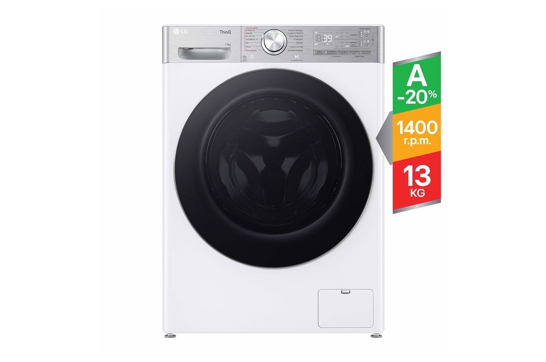 LG Máquina de lavar roupa LG F4WR9513A2W, 13 kg, eficiência energética A-20%, 1400 r.p.m., AI DD?, Steam+?, TurboWash360?, ezDispense?, branco, F4WR9513A2W
