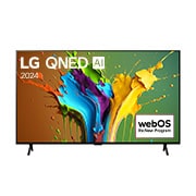 Vista frontal da LG QNED TV, QNED89, com o texto LG QNED IA, 2024, e o logótipo do webOS Re:New Program no ecr?