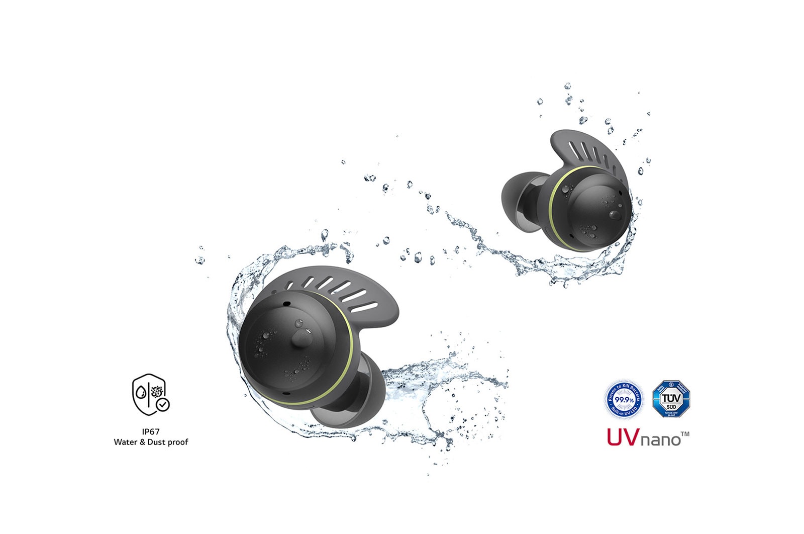 Auriculares TONE Free fit a serem salpicados por água e gotículas.