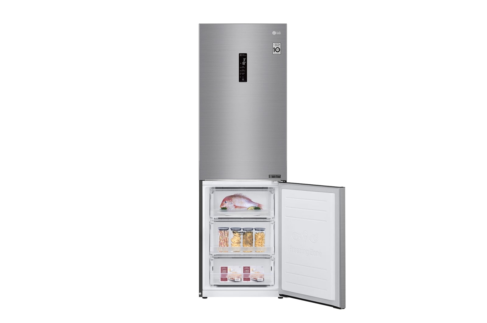 LG Combinado LG GBB61PZFFN, 341 litros, eficiência energética D, 1,86 m, Door Cooling+?, Wi-Fi, Shiny Steel, GBB61PZFFN