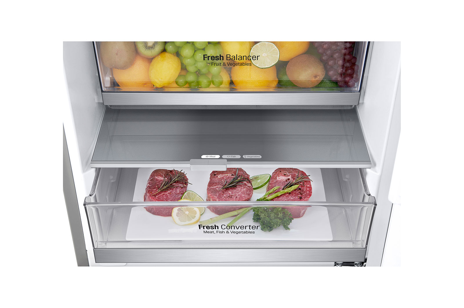 LG Frigorífico Combinado | 384 L | Etiqueta energética B | 2,03 m | DoorCooLing+? | FRESHConverter? | FRESHBaLancer? | Wi-Fi, GBB72MBUBN