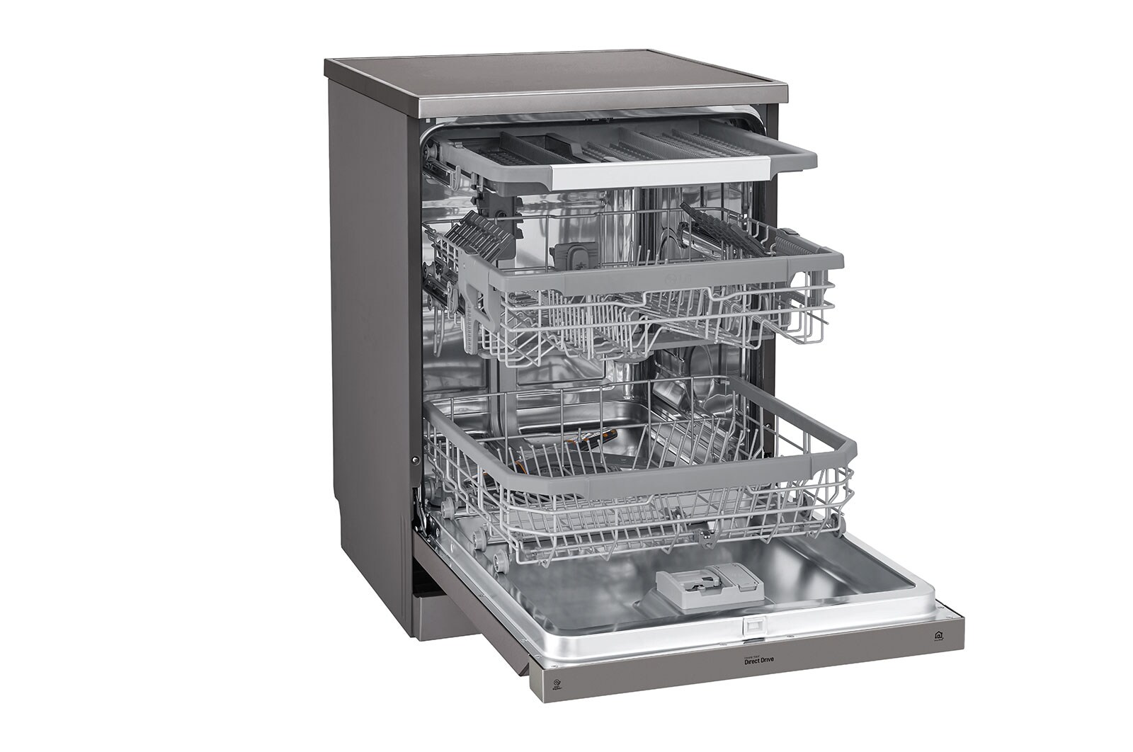 LG Máquina de lavar loi?a LG DF325FP, QuadWash?, 3 cestos reguláveis, eficiência energética E, inox, DF325FP