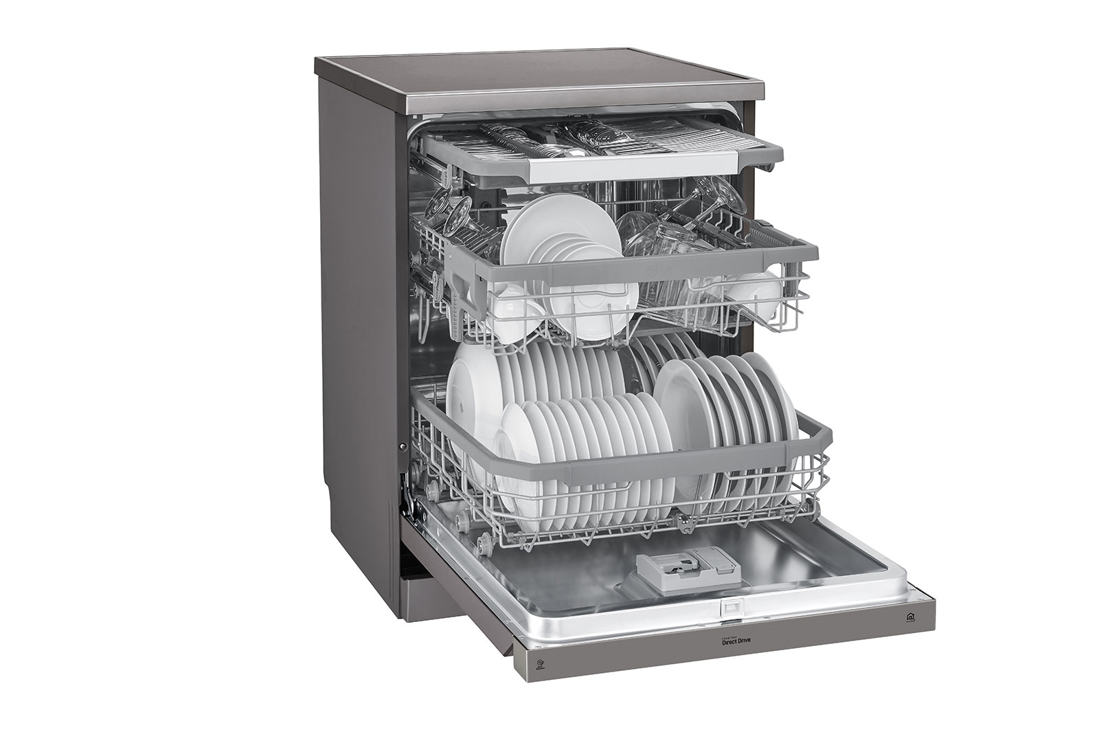 LG Máquina de lavar loi?a LG DF325FP, QuadWash?, 3 cestos reguláveis, eficiência energética E, inox, DF325FP