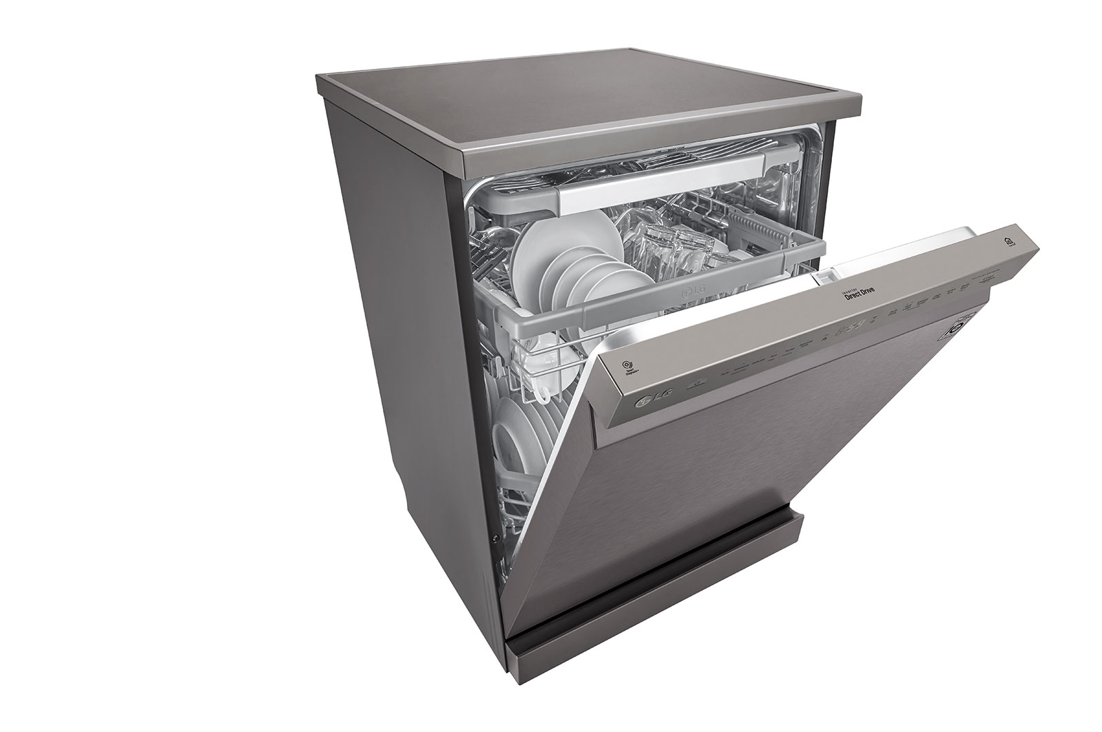 LG Máquina de lavar loi?a LG DF325FP, QuadWash?, 3 cestos reguláveis, eficiência energética E, inox, DF325FP