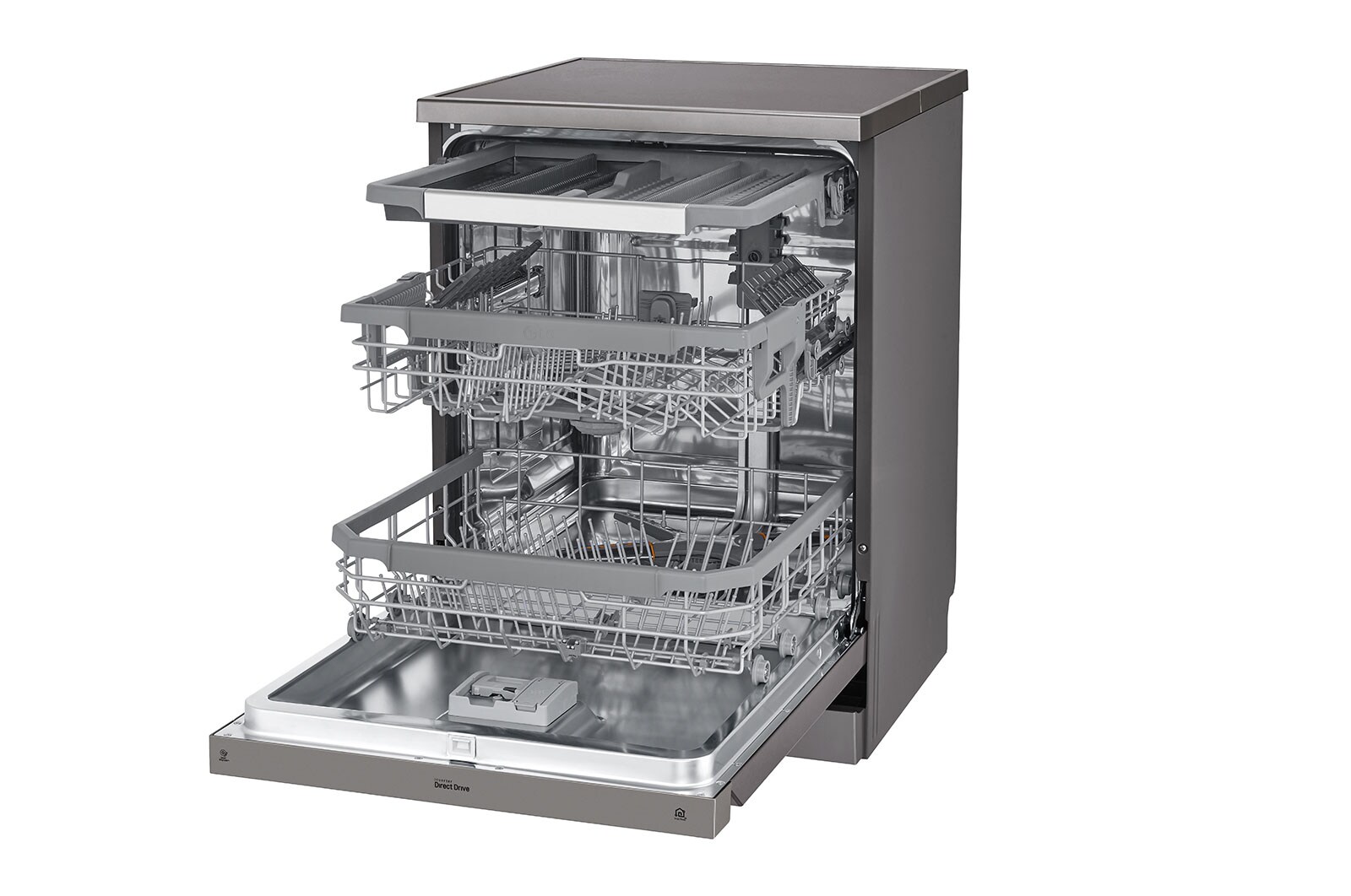 LG Máquina de lavar loi?a LG DF325FP, QuadWash?, 3 cestos reguláveis, eficiência energética E, inox, DF325FP