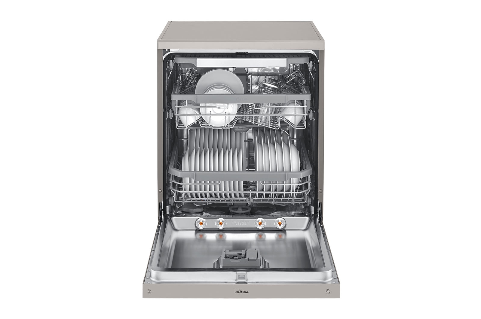 LG Máquina de lavar loi?a LG DF325FPS, QuadWash?, 3 cestos reguláveis, eficiência energética E, TrueSteam?, inox, DF325FPS