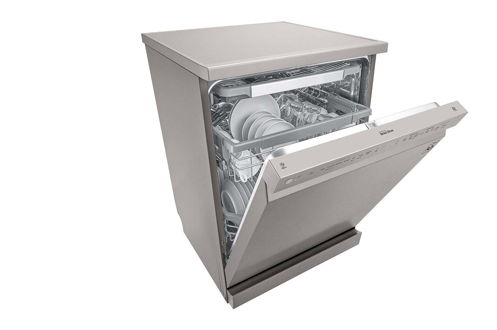 LG Máquina de lavar loi?a LG DF325FPS, QuadWash?, 3 cestos reguláveis, eficiência energética E, TrueSteam?, inox, DF325FPS