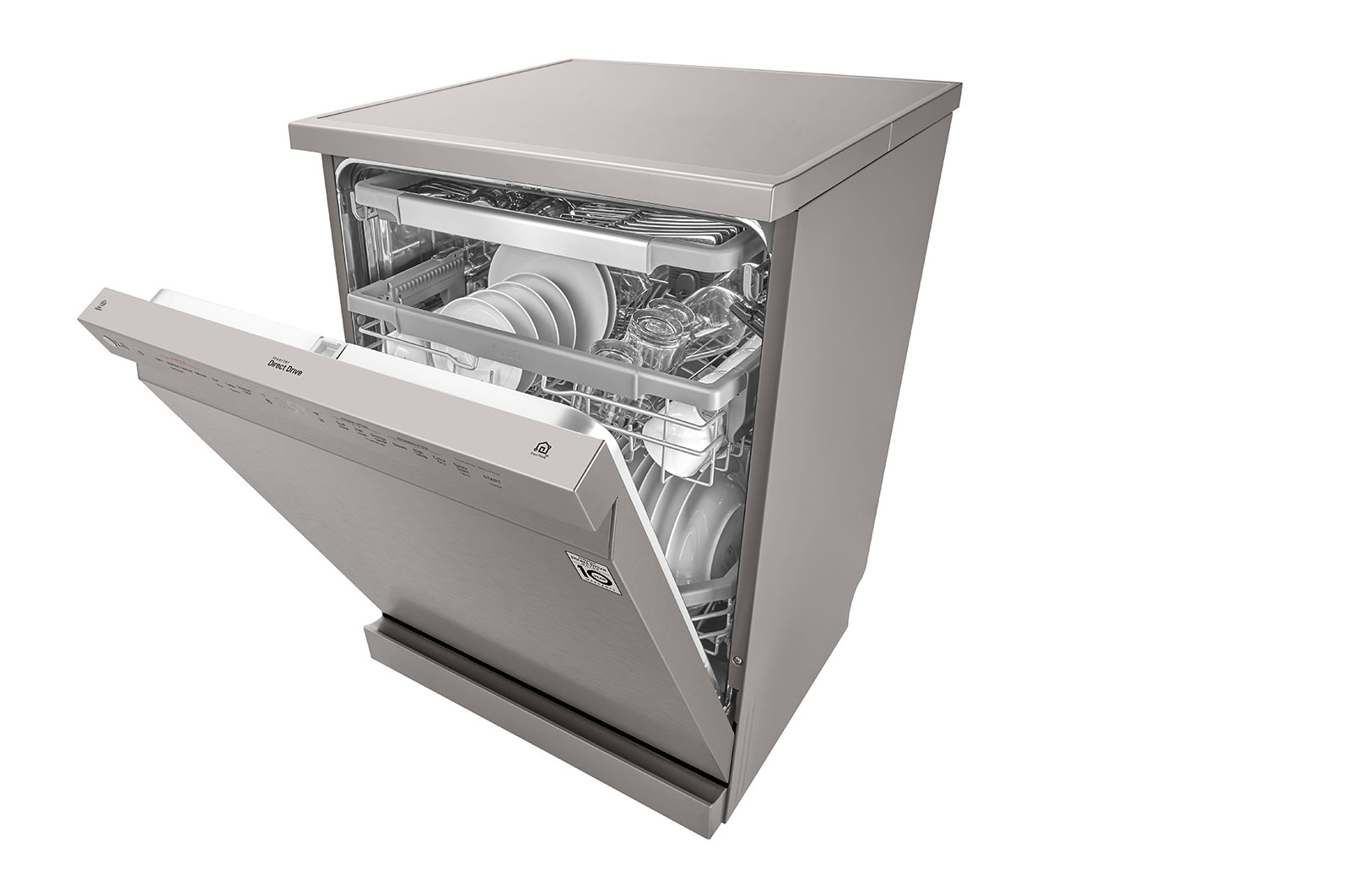 LG Máquina de lavar loi?a LG DF325FPS, QuadWash?, 3 cestos reguláveis, eficiência energética E, TrueSteam?, inox, DF325FPS