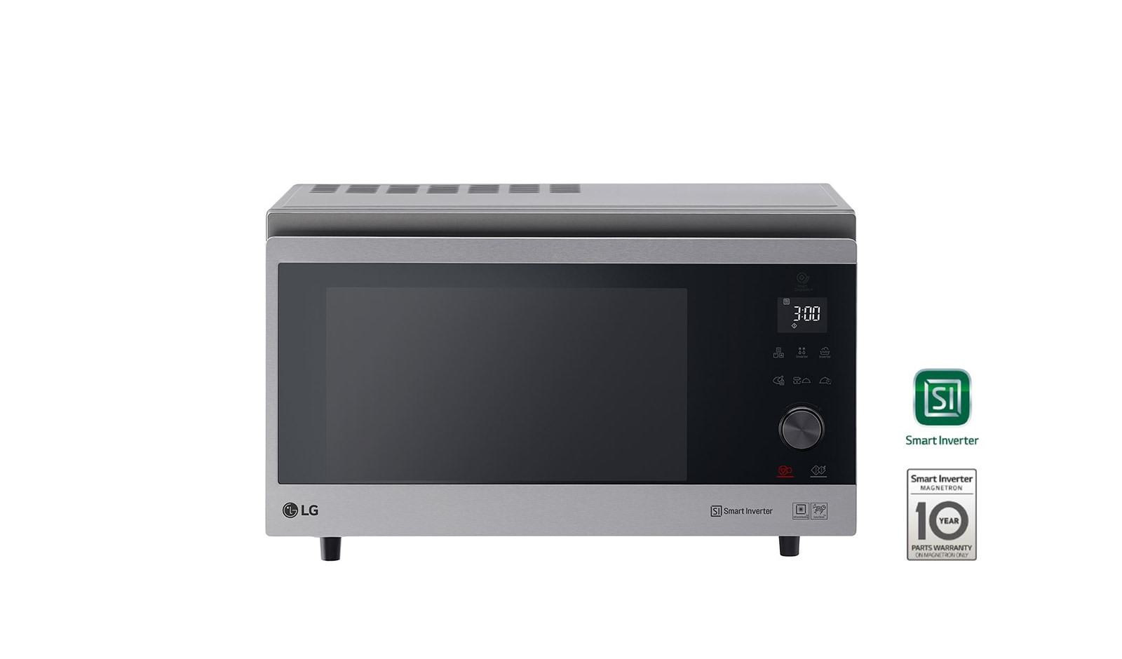 Vista frontal de Micro-ondas de convec??o LG NeoChef? MJ3965ACS, 39 litros, 1100 W, Smart Inverter, EasyClean?, inox MJ3965ACS