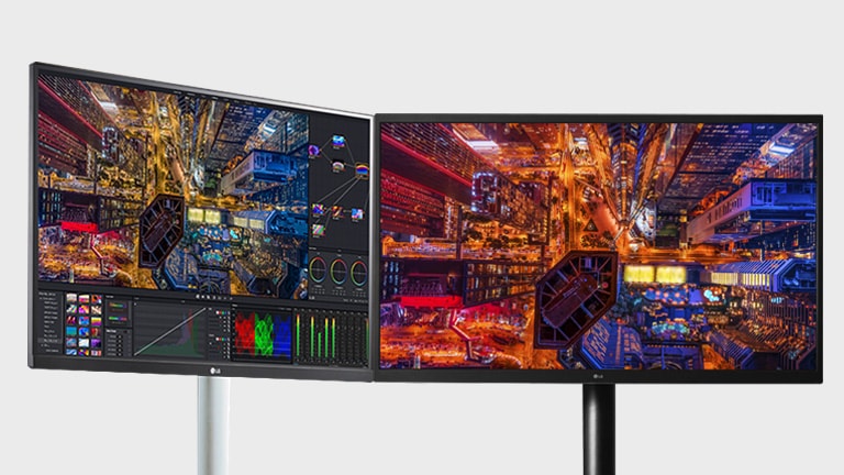 O LG UltraFine? OLED Pro suporta os modos de cor padr?o para profissionais - modo BT.2100 PQ, P3 PQ à direita