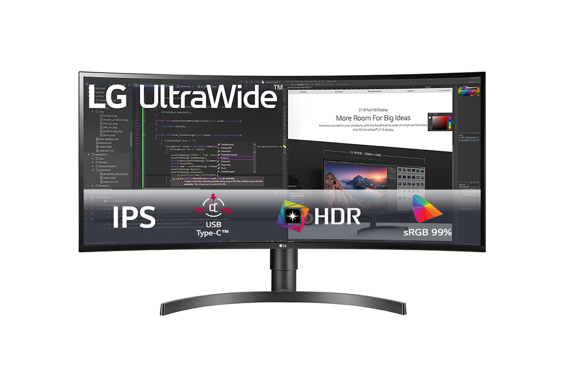 LG Monitor IPS 34'' UltraWide Curvo QHD, 34WN80C-B