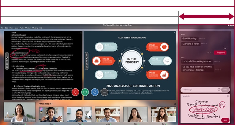Mais espa?o de ecr? com o 21:9 LG UltraWide?, o que significa mais em informa??o em simultaneo e possibilidade de visualizar mais participantes durante o Webinar.