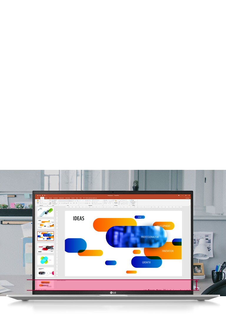 Ecr? XXL 16:10 que lhe permite ver mais dados do seu Powerpoint