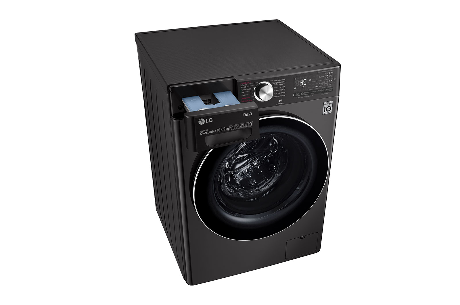 LG Máquina de lavar e secar roupa LG F4DV9510P2B, 10,5/7 kg, eficiência energética A/E, 1400 r.p.m., AI DD?, Steam+?, TurboWash360?, ezDispense?, EcoHybrid?, preto, F4DV9510P2B