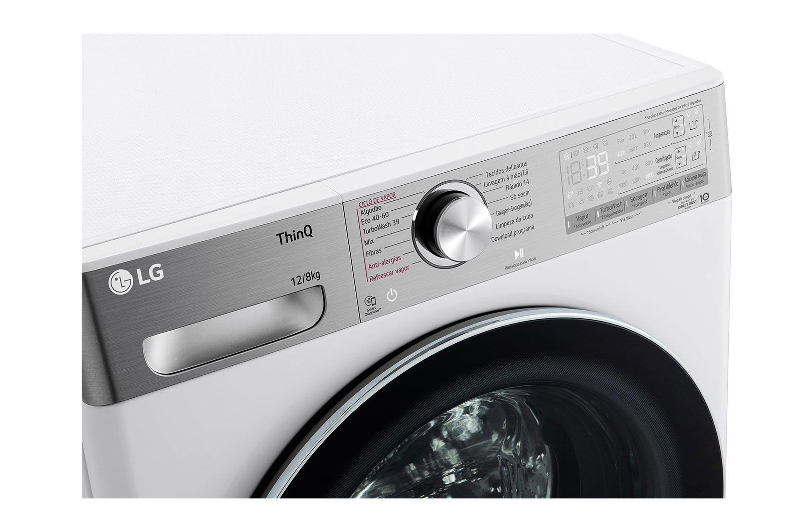 LG Máquina de lavar e secar roupa LG F4DV9512P2W, 12/8 kg, eficiência energética A/E, 1400 r.p.m., AI DD?, Steam+?, TurboWash360?, ezDispense?, EcoHybrid?, branco, F4DV9512P2W