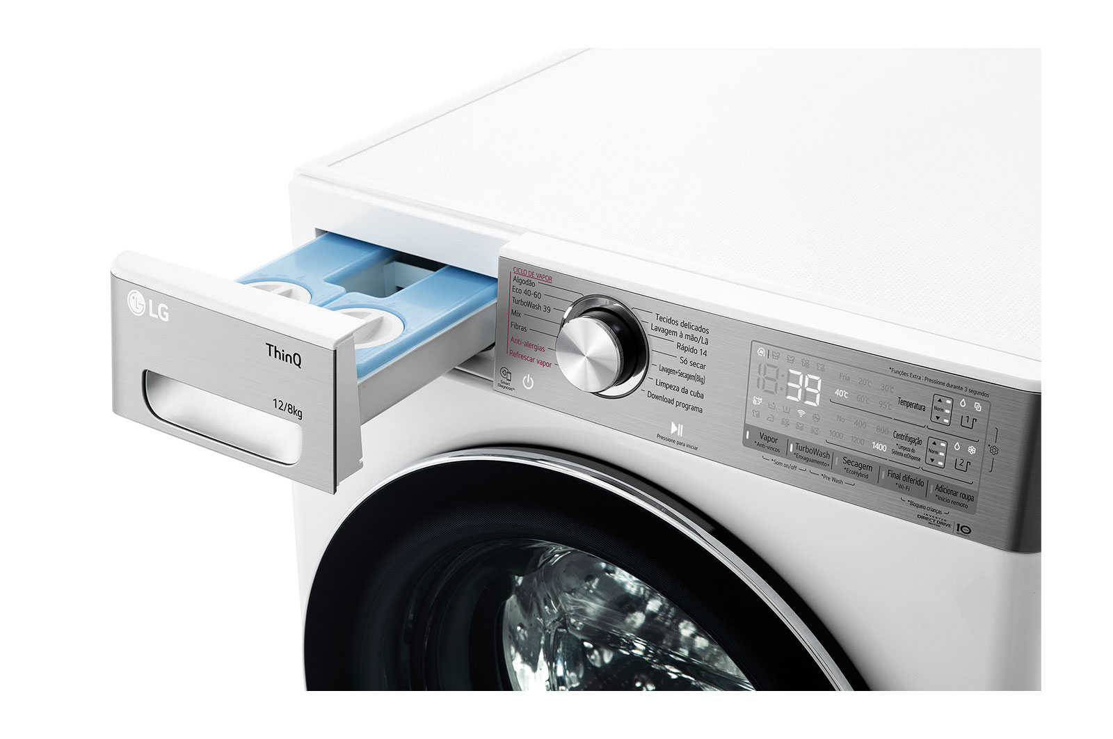 LG Máquina de lavar e secar roupa LG F4DV9512P2W, 12/8 kg, eficiência energética A/E, 1400 r.p.m., AI DD?, Steam+?, TurboWash360?, ezDispense?, EcoHybrid?, branco, F4DV9512P2W