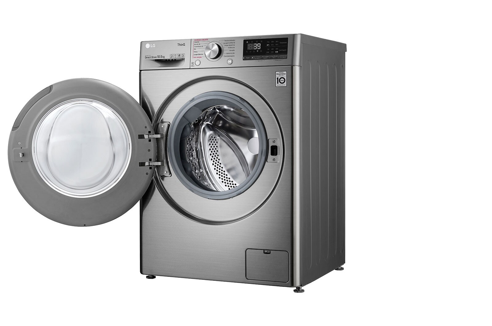LG Máquina de lavar roupa LG F4WV7010S2S, 10,5 kg, eficiência energética A, 1400 r.p.m., AI DD?, Steam?, TurboWash360?, inox, F4WV7010S2S