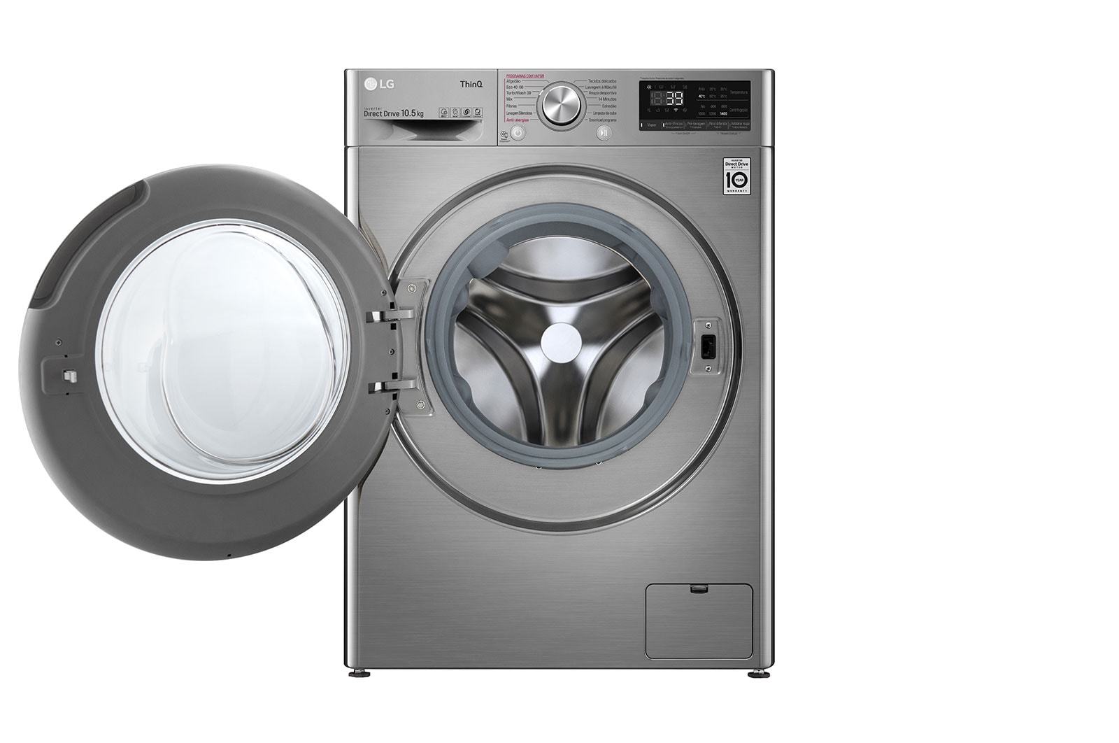 LG Máquina de lavar roupa LG F4WV7010S2S, 10,5 kg, eficiência energética A, 1400 r.p.m., AI DD?, Steam?, TurboWash360?, inox, F4WV7010S2S