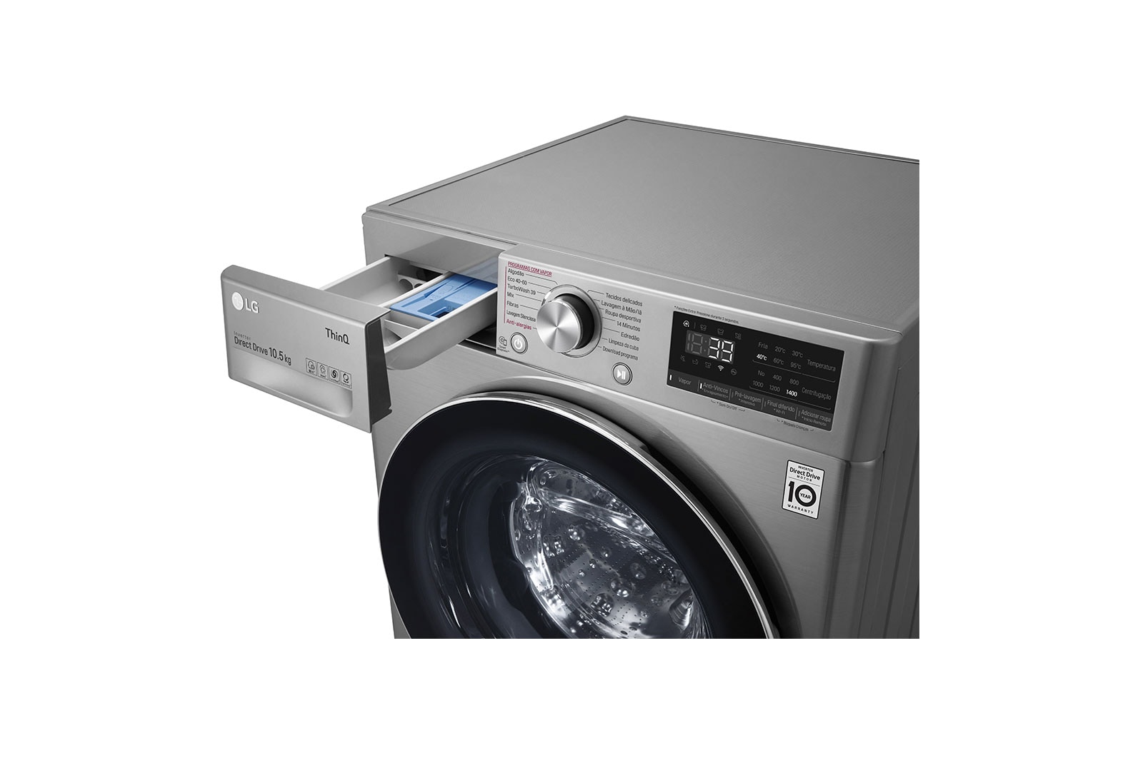 LG Máquina de lavar roupa LG F4WV7010S2S, 10,5 kg, eficiência energética A, 1400 r.p.m., AI DD?, Steam?, TurboWash360?, inox, F4WV7010S2S