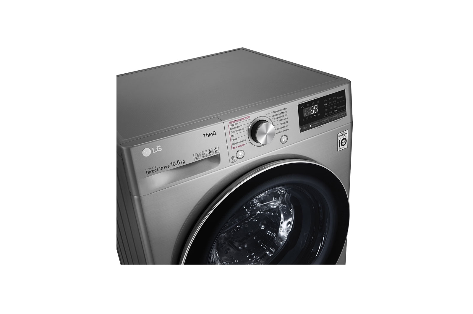 LG Máquina de lavar roupa LG F4WV7010S2S, 10,5 kg, eficiência energética A, 1400 r.p.m., AI DD?, Steam?, TurboWash360?, inox, F4WV7010S2S