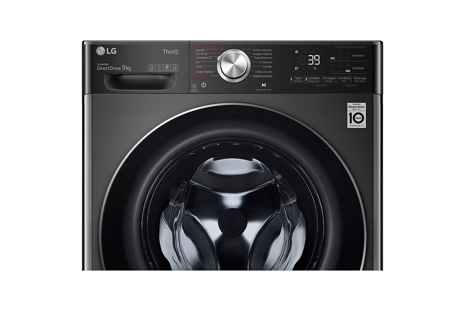 LG Máquina de lavar roupa LG F4WV9009P2B, 9 kg, eficiência energética A, 1400 r.p.m., AI DD?, Steam+?, TurboWash360?, preto, F4WV9009P2B