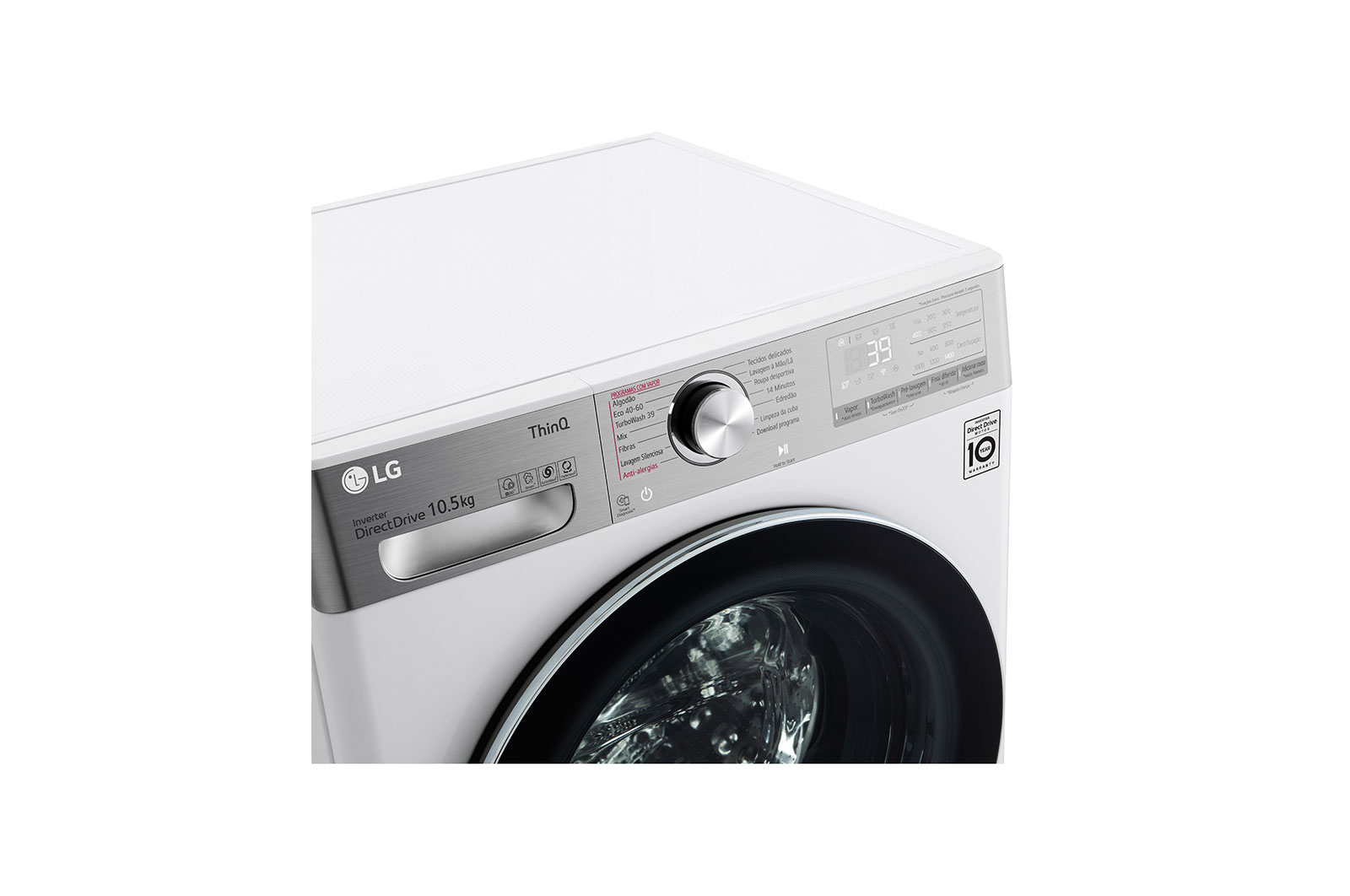 LG Máquina de lavar roupa LG F4WV9010P2W, 10,5 kg, eficiência energética A, 1400 r.p.m., AI DD?, Steam+?, TurboWash360?, branco, F4WV9010P2W