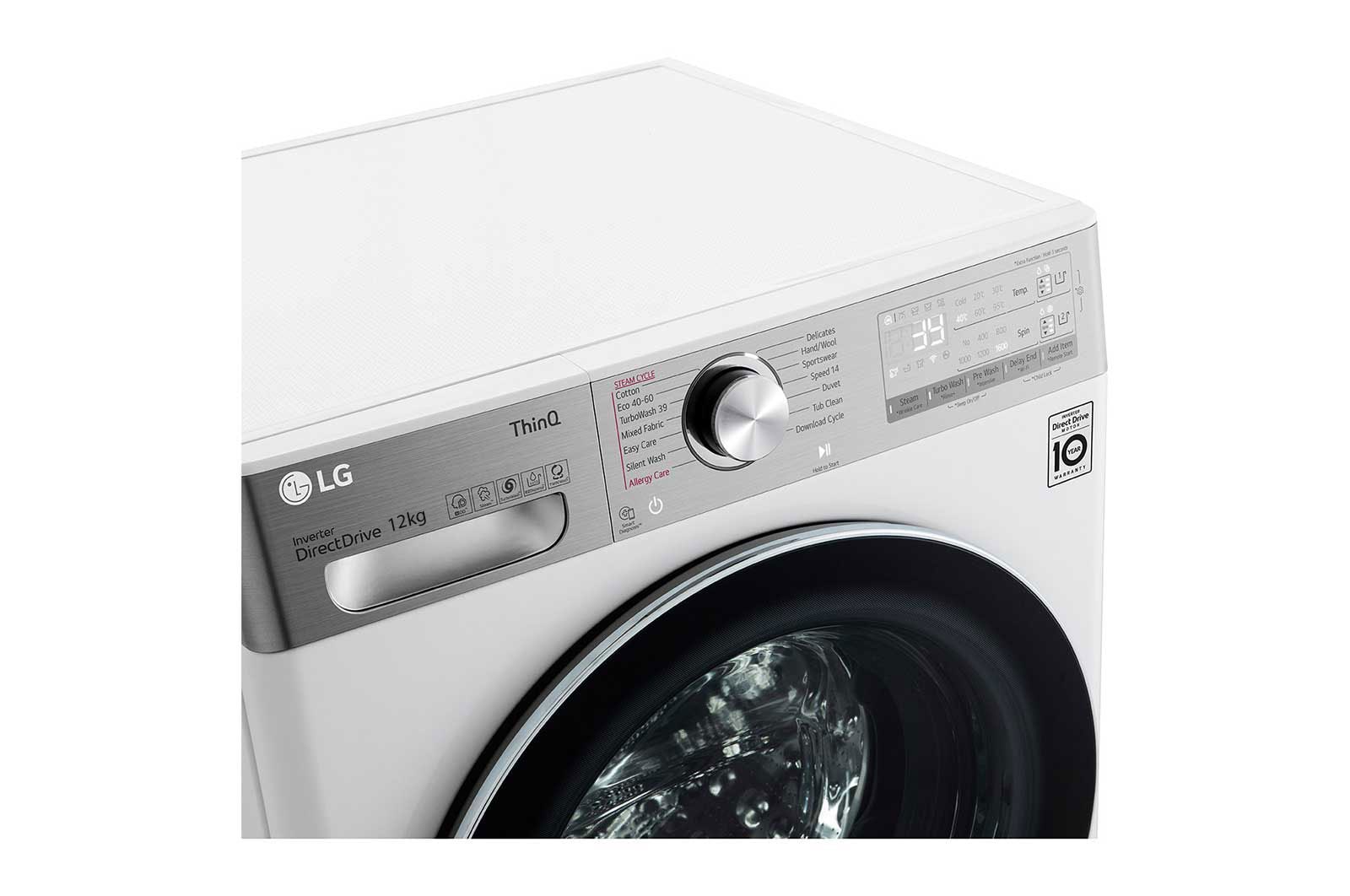 LG Máquina de lavar roupa LG F4WV9512P2W, 12 kg, eficiência energética A, 1400 r.p.m., AI DD?, Steam+?, TurboWash360?, ezDispense?, branco, F4WV9512P2W