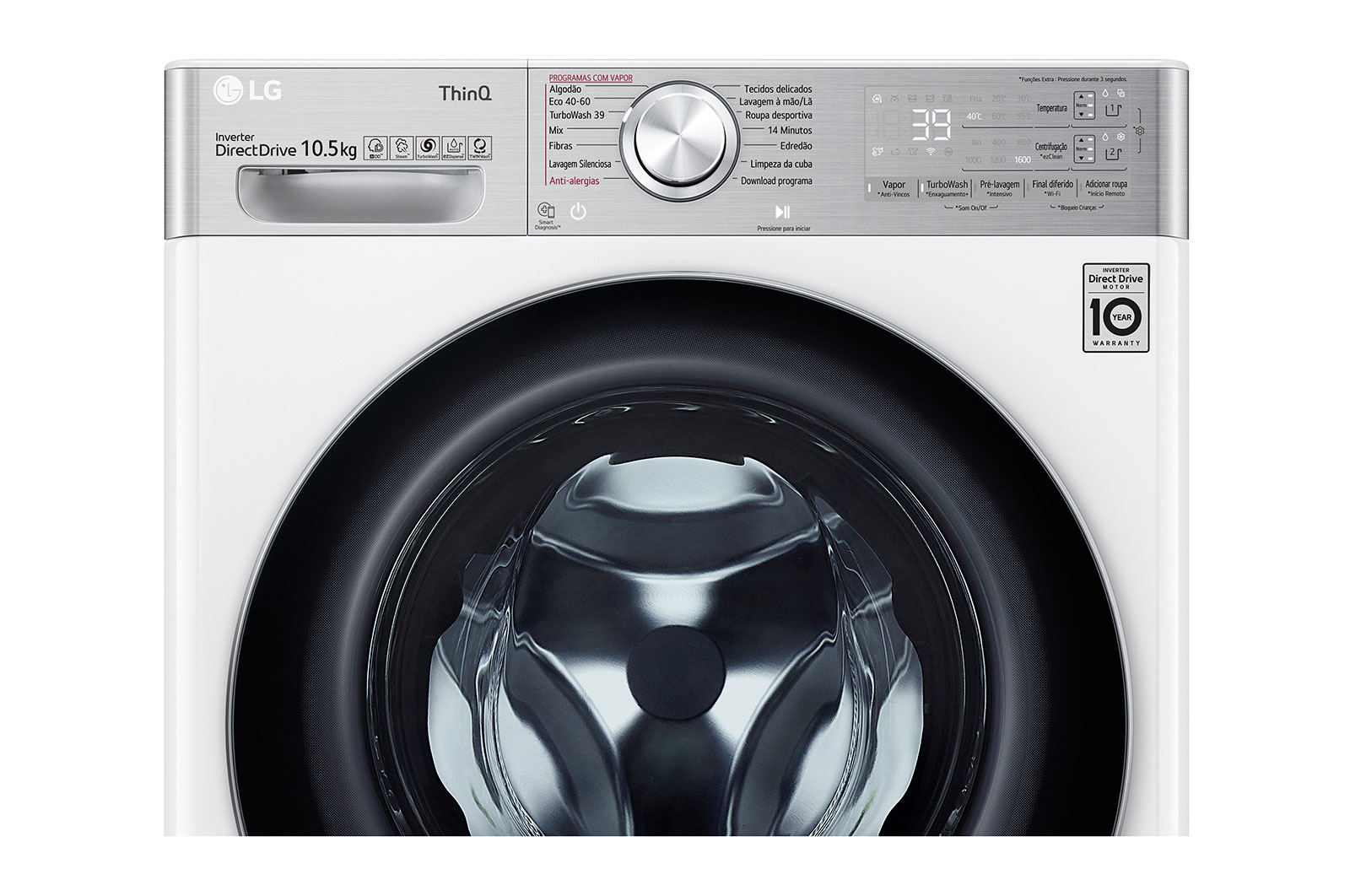 LG Máquina de lavar roupa LG F6WV9510P2W, 10,5 kg, eficiência energética A, 1600 r.p.m., AI DD?, Steam+?, TurboWash360?, ezDispense?, branco, F6WV9510P2W