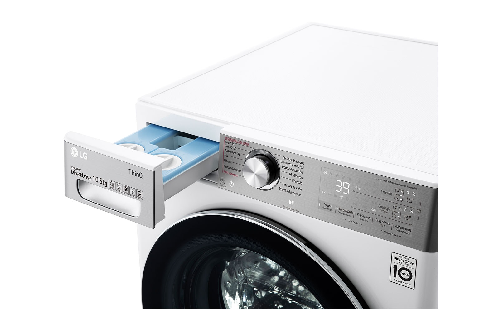 LG Máquina de lavar roupa LG F6WV9510P2W, 10,5 kg, eficiência energética A, 1600 r.p.m., AI DD?, Steam+?, TurboWash360?, ezDispense?, branco, F6WV9510P2W