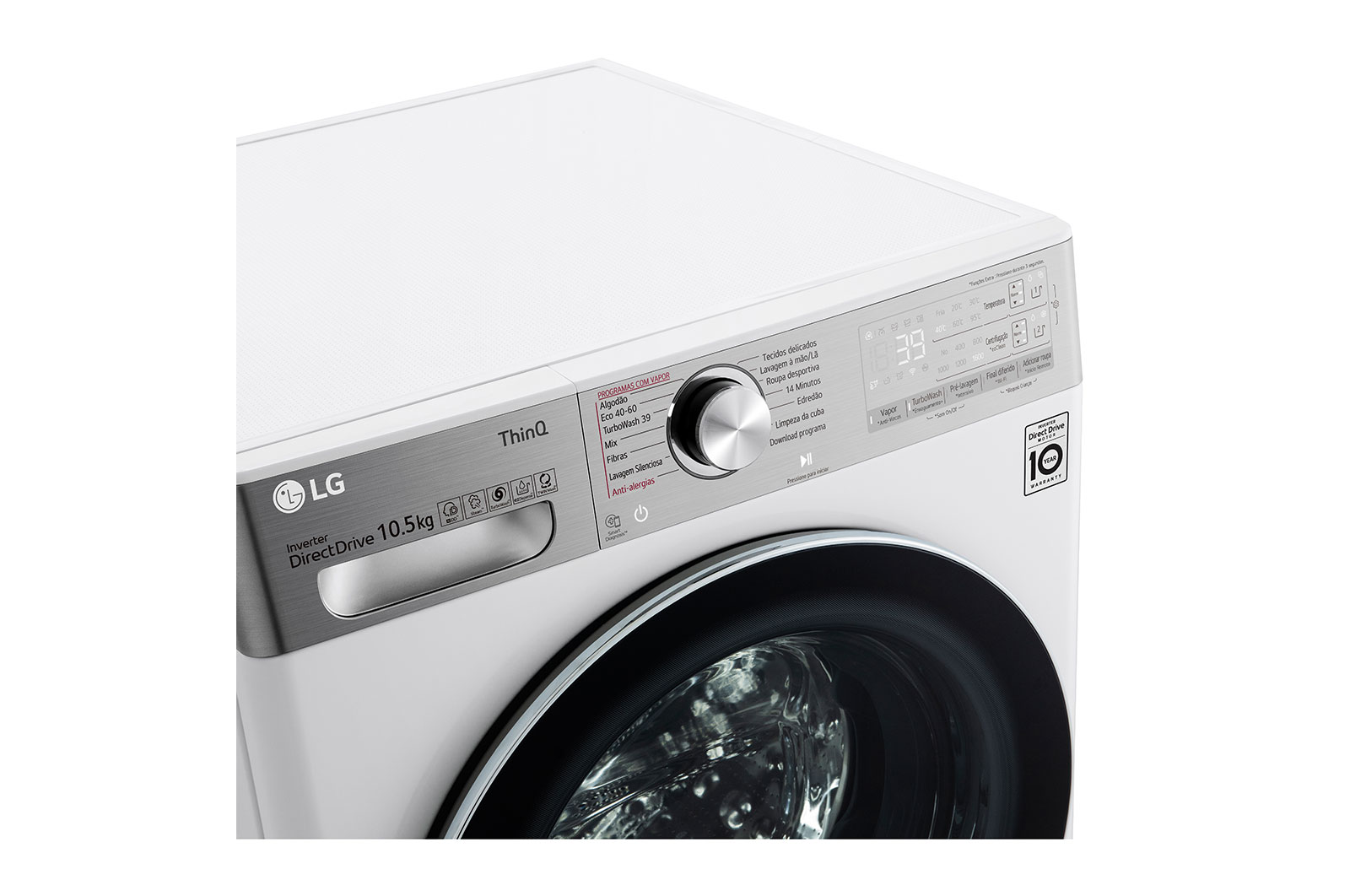LG Máquina de lavar roupa LG F6WV9510P2W, 10,5 kg, eficiência energética A, 1600 r.p.m., AI DD?, Steam+?, TurboWash360?, ezDispense?, branco, F6WV9510P2W