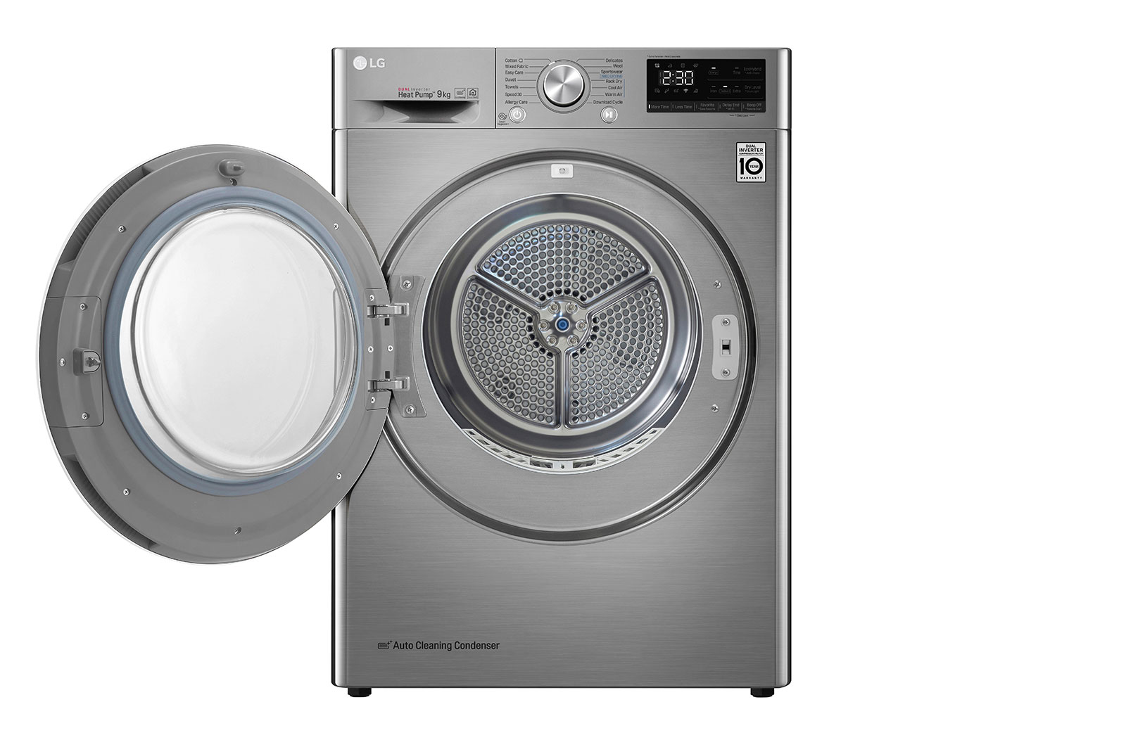 LG Máquina de secar roupa LG RC90V9EV2Q, 9 kg, Dual Inverter Heat Pump?, eficiência energética A+++, EcoHybrid?, limpeza automática do condensador, inox, RC90V9EV2Q